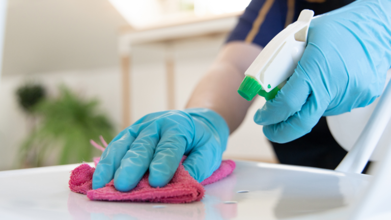 cleaning a table